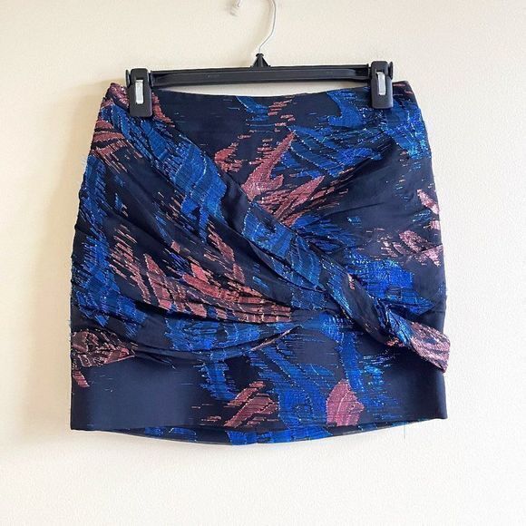 Maje Silk Mini Skirt Black Sheer With Floral Blue Copper Metallic‎ Embroidery 34 - Picture 1 of 6